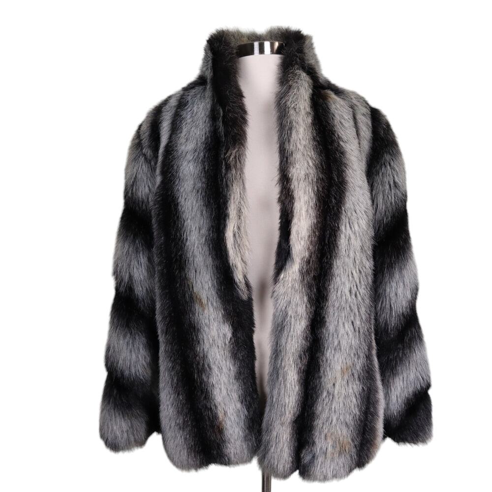Sergio Valente Womens Fur Coat Chunky Oversized Old Money Mob Wife Gray Black